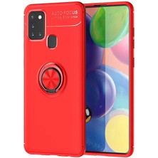 Kvy Samsung Galaxy M31 Yüzüklü Manyetik Ravel Kılıf Nano Ekran Koruyucu Full Setkırmızı