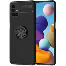 Kvy Samsung Galaxy M51 Yüzüklü Manyetik Ravel Kılıf Nano Ekran Koruyucu Full Setsiyah