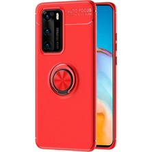 Kvy Huawei P40 Yüzüklü Manyetik Ravel Kılıf Nano Ekran Koruyucu Full Setkırmızı