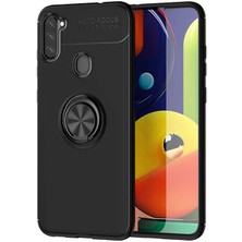 Kvy Samsung Galaxy A21 Yüzüklü Manyetik Ravel Kılıf Siyah
