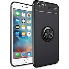 Kvy iPhone 6s Plus Yüzüklü Manyetik Ravel Kılıf Siyah