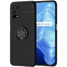 Kvy Realme 7 Pro Yüzüklü Manyetik Ravel Kılıf Siyah
