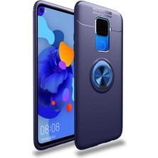 Kvy Huawei Mate 30 Lite Yüzüklü Manyetik Ravel Kılıf Mavi