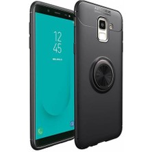 Kvy Samsung Galaxy  J6 (SM-J600F) Yüzüklü Manyetik Ravel Kılıf Nano Ekran Koruyucu Full Setsiyah