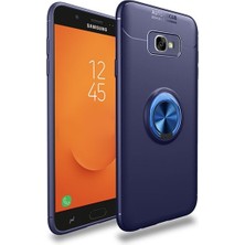 Kvy Samsung Galaxy  J7 Prime Yüzüklü Manyetik Ravel Kılıf Nano Ekran Koruyucu Full Setmavi