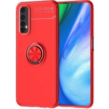 Kvy Oppo Reno3 Pro Yüzüklü Manyetik Ravel Kılıf Nano Ekran Koruyucu Full Setkırmızı