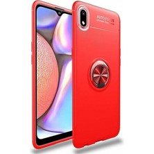 Kvy Samsung Galaxy A10 Yüzüklü Manyetik Ravel Kılıf Kırmızı