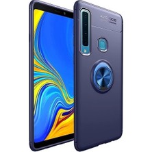 Kvy Samsung Galaxy A9 2018 Yüzüklü Manyetik Ravel Kılıf Nano Ekran Koruyucu Full Setmavi