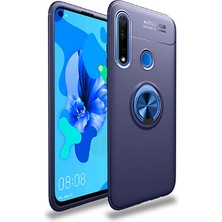 Kvy Huawei P40 Lite E Yüzüklü Manyetik Ravel Kılıf Mavi