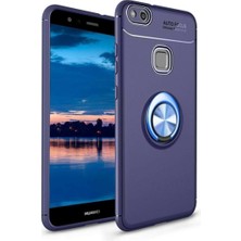 Kvy Huawei P10 Lite Yüzüklü Manyetik Ravel Kılıf Mavi
