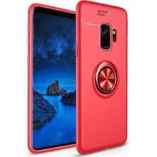 Kvy Samsung Galaxy S9 Yüzüklü Manyetik Ravel Kılıf Nano Ekran Koruyucu Full Setkırmızı