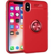 Kvy iPhone Xs Yüzüklü Manyetik Ravel Kılıf Nano Ekran Koruyucu Full Setkırmızı