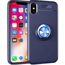 Kvy iPhone Xs Yüzüklü Manyetik Ravel Kılıf Nano Ekran Koruyucu Full Setmavi