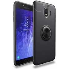 Kvy Samsung Galaxy  J4 (SM-J400F) Yüzüklü Manyetik Ravel Kılıf Nano Ekran Koruyucu Full Setsiyah