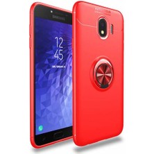 Kvy Samsung Galaxy  J4 (SM-J400F) Yüzüklü Manyetik Ravel Kılıf Nano Ekran Koruyucu Full Setkırmızı