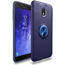 Kvy Samsung Galaxy  J4 (SM-J400F) Yüzüklü Manyetik Ravel Kılıf Nano Ekran Koruyucu Full Setmavi