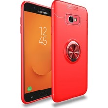 Kvy Samsung Galaxy  J7 Prime Yüzüklü Manyetik Ravel Kılıf Nano Ekran Koruyucu Full Setkırmızı