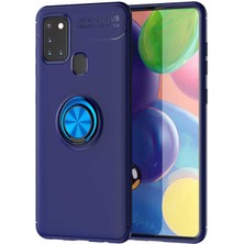 Kvy Samsung Galaxy M31 Yüzüklü Manyetik Ravel Kılıf Nano Ekran Koruyucu Full Setmavi