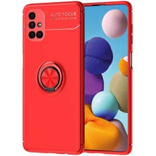 Kvy Samsung Galaxy M51 Yüzüklü Manyetik Ravel Kılıf Nano Ekran Koruyucu Full Setkırmızı