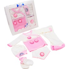 Tangmoda Kız Bebek Yenidoğan Giyim Seti 5 Parça Pembe Papatya Desenli Hastane Çıkışı