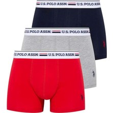 U.S. Polo Assn. 80431 Erkek Gri-Kırmızı-Lacivert 3'lü Boxer