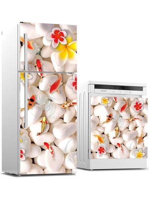 Sticker Art Buzdolabı ve Bulaşık Makinası Beyaz Eşya Sticker Kaplama Taşlar Balık