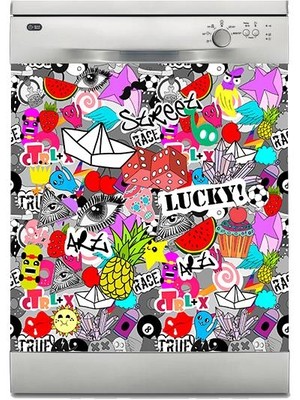 Sticker Art Bulaşık Makinesi Sticker Kaplama Beyaz Eşya Kaplama Lucky