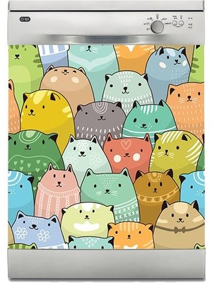 Sticker Art Bulaşık Makinesi Sticker Kaplama Beyaz Eşya Kaplama Renkli Kediler