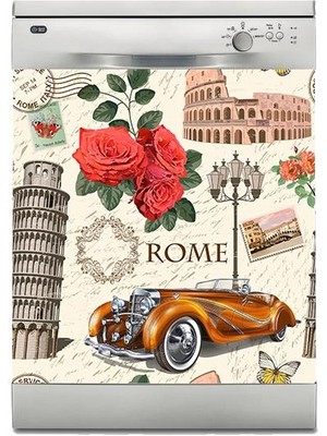 Sticker Art Bulaşık Makinesi Sticker Kaplama Beyaz Eşya Kaplama Rome Postcard