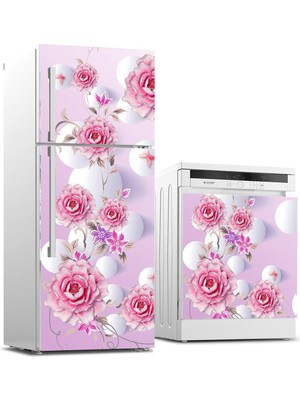 Sticker Art Buzdolabı ve Bulaşık Makinası Beyaz Eşya Sticker Kaplama 3D Gül Çiçek