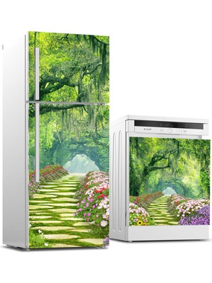 Sticker Art Buzdolabı ve Bulaşık Makinası Beyaz Eşya Sticker Kaplama Ağaçlı Yol