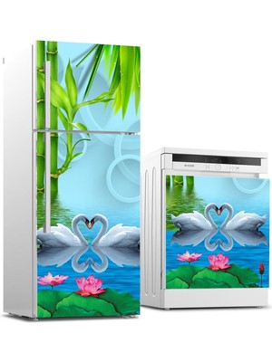 Sticker Art Buzdolabı ve Bulaşık Makinası Beyaz Eşya Sticker Kaplama Bambu Kuğu