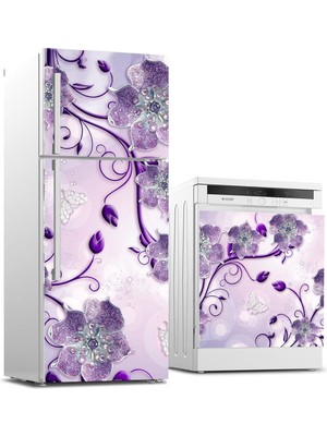 Sticker Art Buzdolabı ve Bulaşık Makinası Beyaz Eşya Sticker Kaplama Çiçek Mücevher