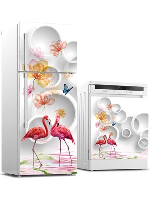Sticker Art Buzdolabı ve Bulaşık Makinası Beyaz Eşya Sticker Kaplama Flamingo