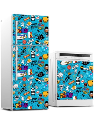 Sticker Art Buzdolabı ve Bulaşık Makinası Beyaz Eşya Sticker Kaplama Lol Play