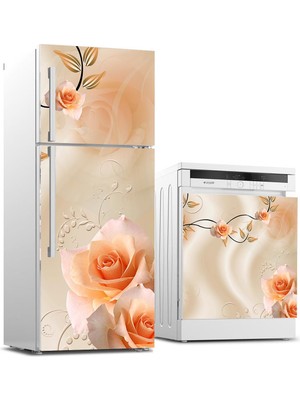 Sticker Art Buzdolabı ve Bulaşık Makinası Beyaz Eşya Sticker Kaplama Pembe Gül