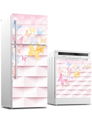 Sticker Art Buzdolabı ve Bulaşık Makinası Beyaz Eşya Sticker Kaplama Renkli Kelebek