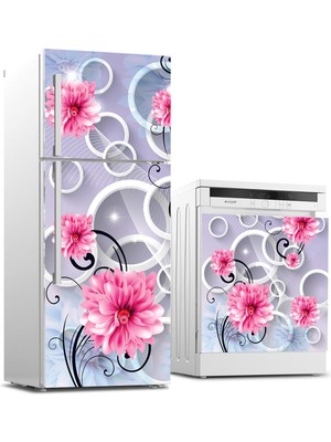 Sticker Art Buzdolabı ve Bulaşık Makinası Beyaz Eşya Sticker Kaplama Yuvarlak Çiçek
