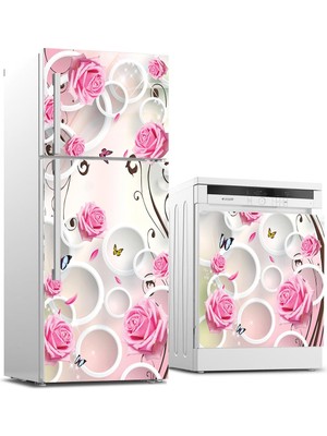 Sticker Art Buzdolabı ve Bulaşık Makinası Beyaz Eşya Sticker Kaplama Yuvarlak Gül