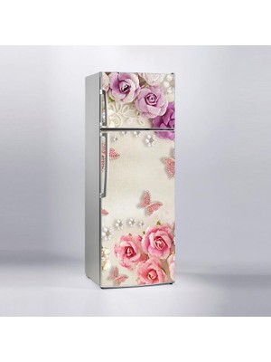 Sticker Art Buzdolabı Sticker Kaplama Dolap Kaplama Etiketi Gül Kelebek