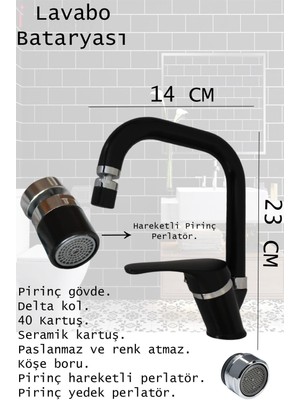 Tesitay Irmak Lavabo Bataryası Armatür Musluk Siyah Renk Köşe Borulu Pirinç Musluk Batarya Eviye Mutfak
