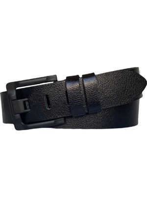 GoDeri   Deri 4.5 cm Geniş Dilli Siyah Kot, Spor Kemer Mat Siyah Tokalı