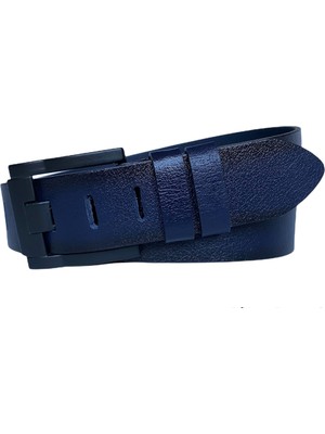 GoDeri   Deri 4.5 cm Geniş Dilli Lacivert Kot, Spor Kemer, Mat Siyah Tokalı