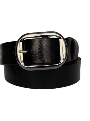 GoDeri  Deri Mat Gümüş Tokalı Kadın Kemeri 4 cm