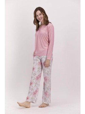 Pierre Cardin 8114 Çiçekli Açık Pembe Kadın Pijama Takımı