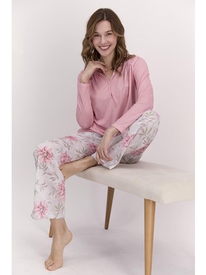 Pierre Cardin 8114 Çiçekli Açık Pembe Kadın Pijama Takımı