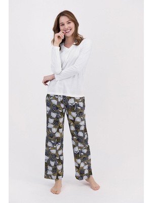 Arnetta 1480 Floral Kadın Krem Pijama Takımı