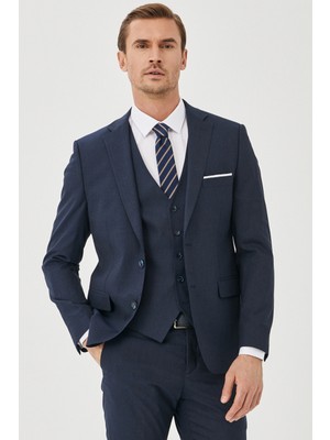 ALTINYILDIZ CLASSICS Erkek Lacivert-mavi Ekstra Slim Fit Dar Kesim Desenli Casual Yelekli Takım Elbise