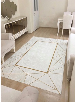 STY Home Platin Beyaz Gold  Kaymaz Tabanlı Halı Makinede Yıkanabilir Antialerjik Halı Kilim Yolluk