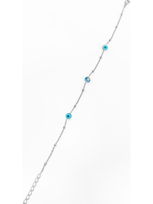 Mistik Silver Nazar Boncuklu Gümüş Topçukla Zincir Bileklik